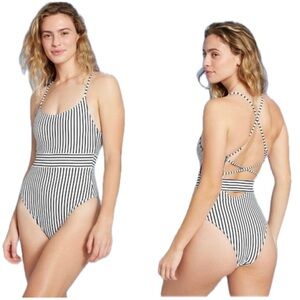 NEW Shade & shore striped One Piece swimsuit Sz L